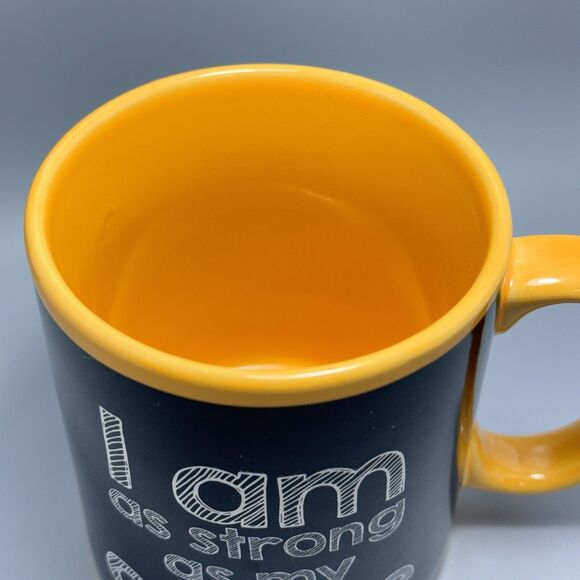 Vtg Coffee Mug "I Am As Strong As My Coffee"  Black Gold Cup 2015 4.5" - Picture 6 of 16